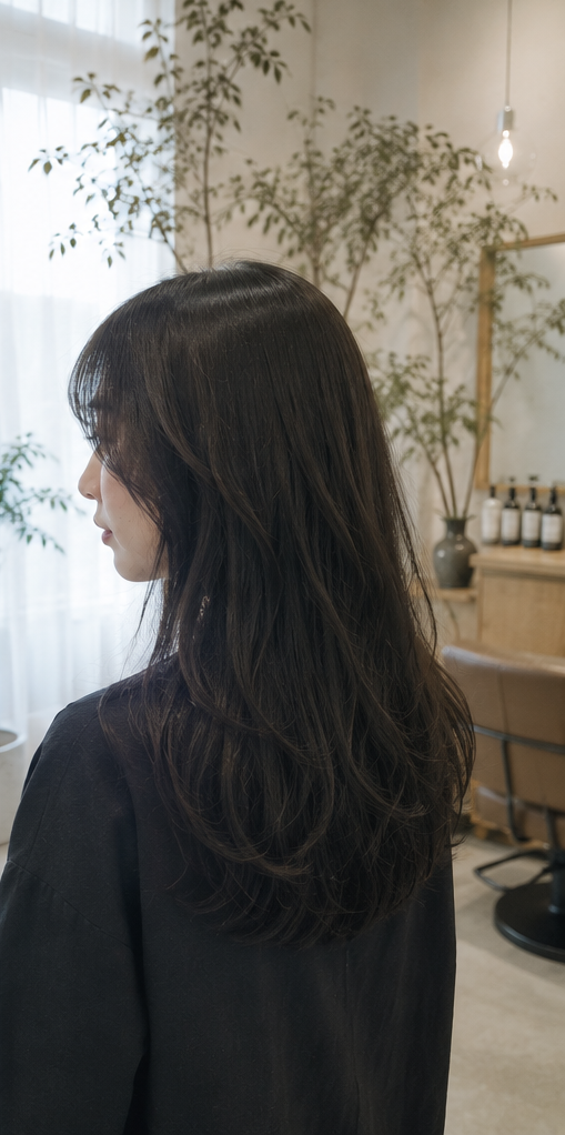 髪本来の質感を活かしたナチュラルロングスタイルのモデル